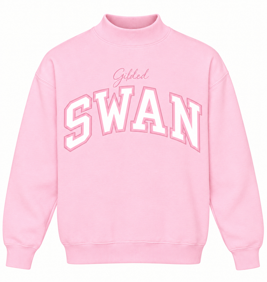 Gilded Swan Pink Mock Neck Embroidered Sweatshirt *Pre-Order*
