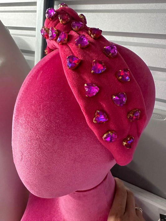 BC- Hot Pink Velvet Heart Headband