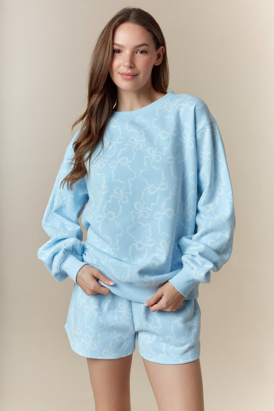 Cozy Bow Sweat Set- Blue