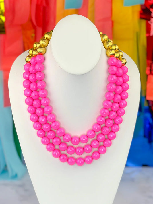 BC- 3 Strand Pink Beaded Brianna Necklace