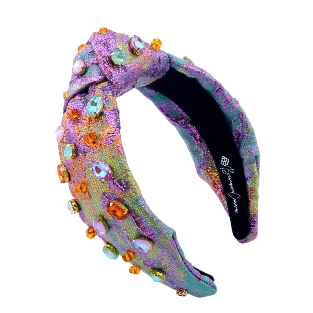 BC- Metallic Iridescence Brocade Headband with Crystals