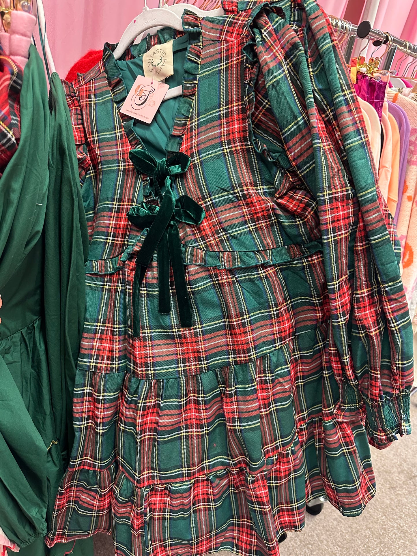 Green Plaid Bow Dress