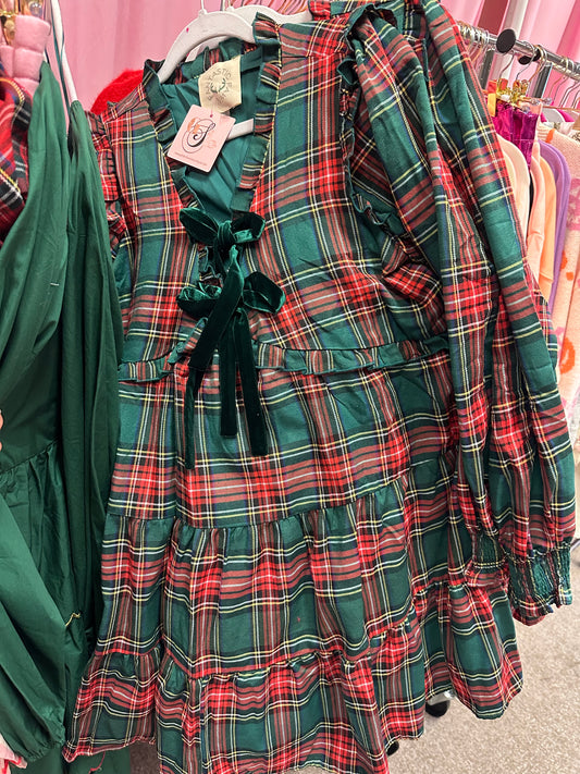 Green Plaid Bow Dress