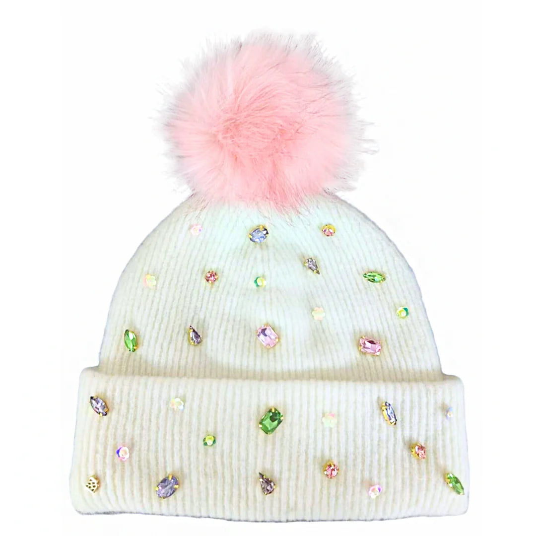 BC- Cold Weather Cuties Beanie with Crystals and Pom Pom