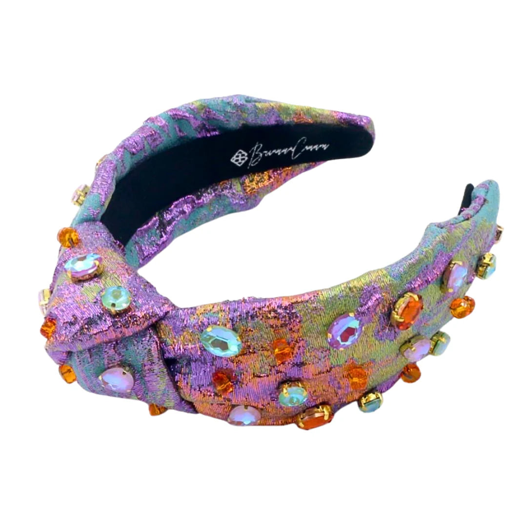 BC- Metallic Iridescence Brocade Headband with Crystals