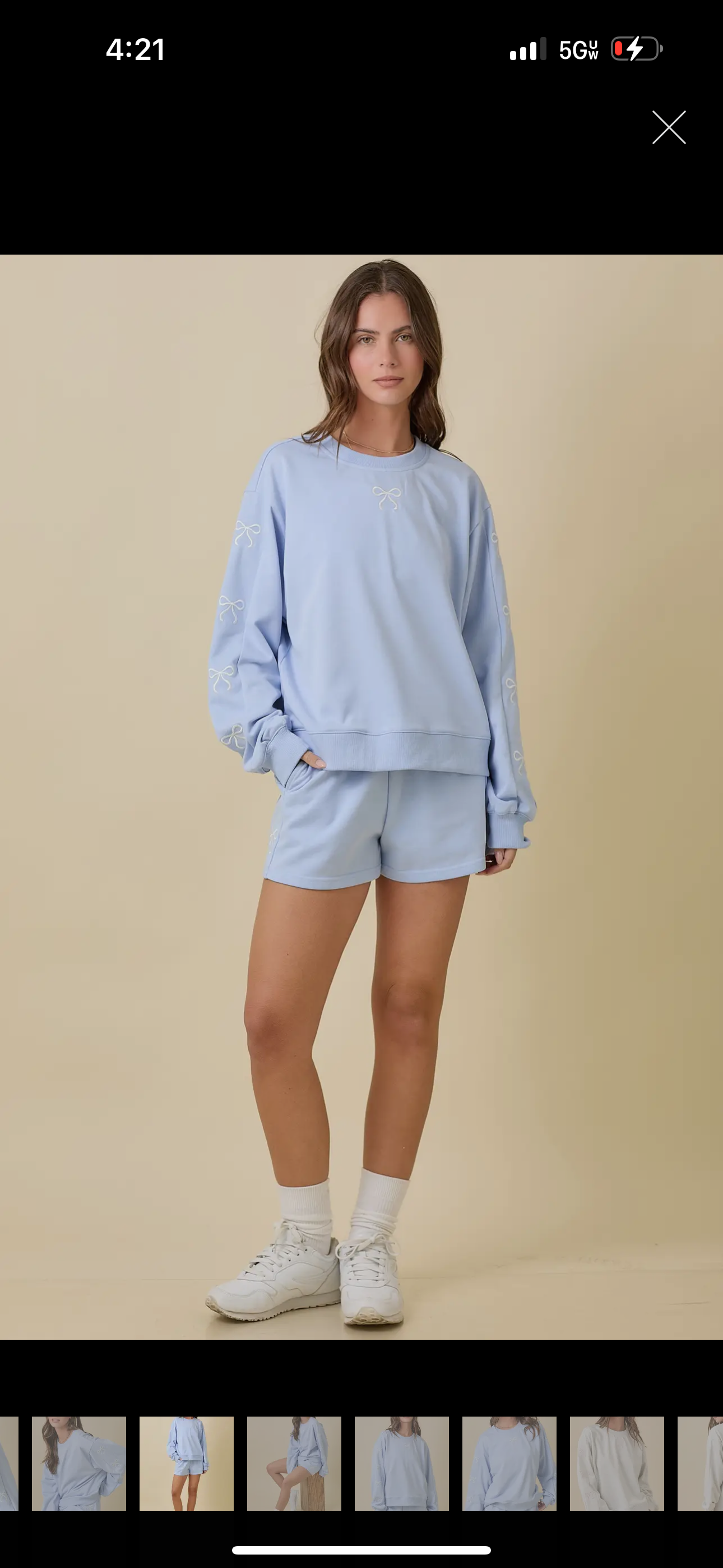 Embroidered Bow Lounge Set- Blue