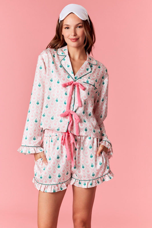 Christmas Tree & Bow Print Pajama Set
