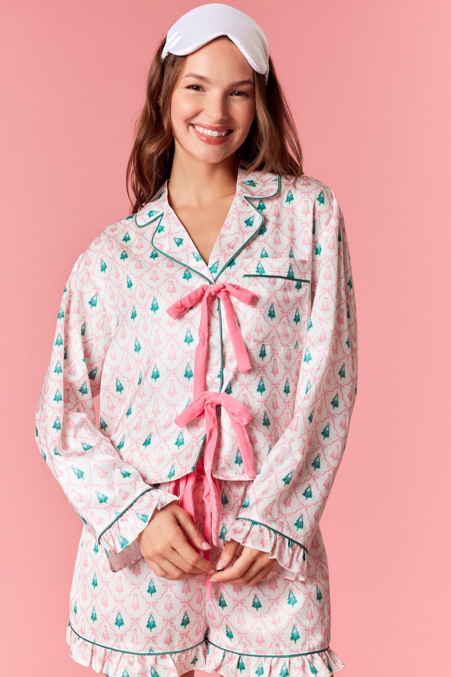 Christmas Tree & Bow Print Pajama Set
