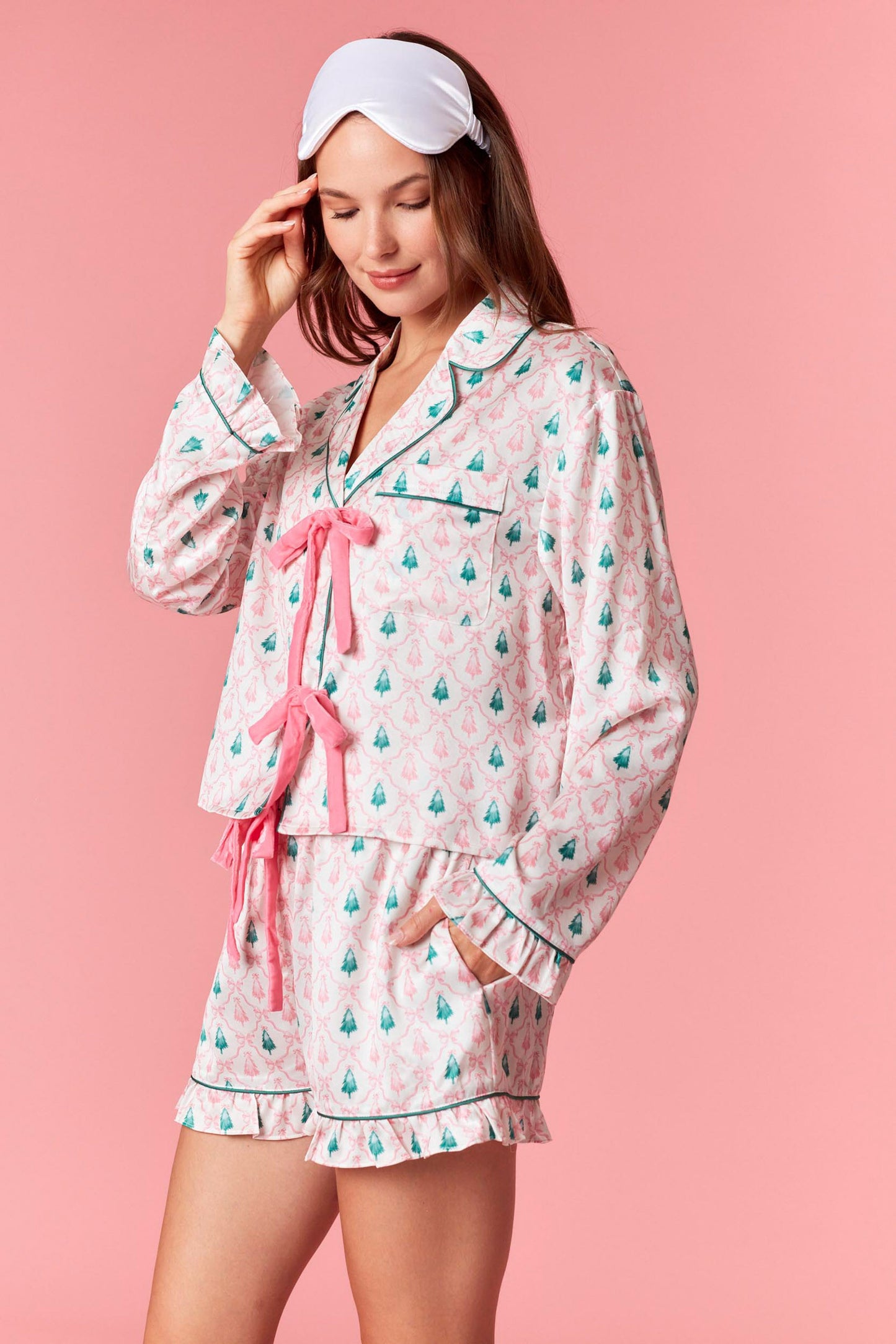Christmas Tree & Bow Print Pajama Set