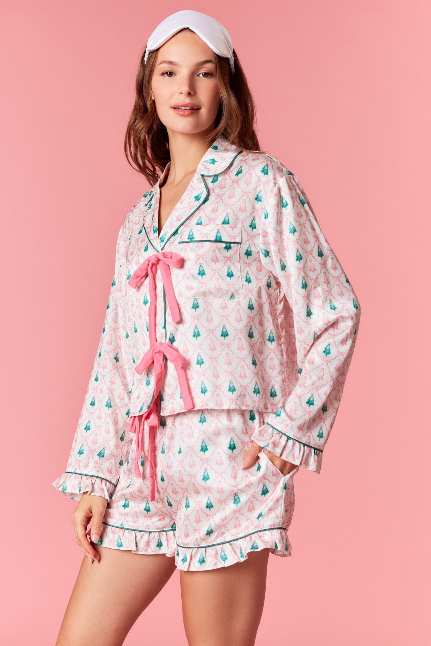 Christmas Tree & Bow Print Pajama Set