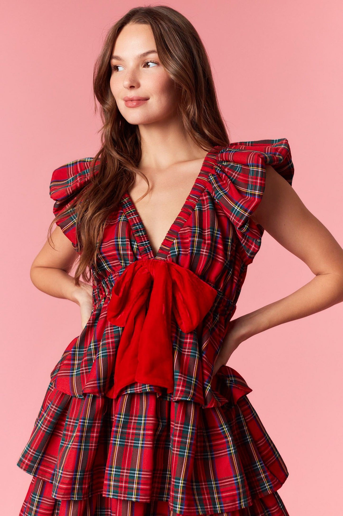 Christmas Plaid Bow Dress