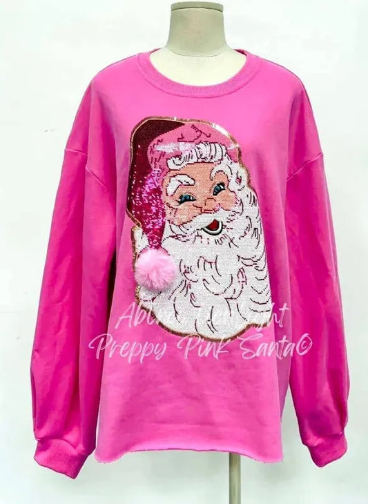 Sequins Preppy Pink Santa Hot Pink Sweatshirt