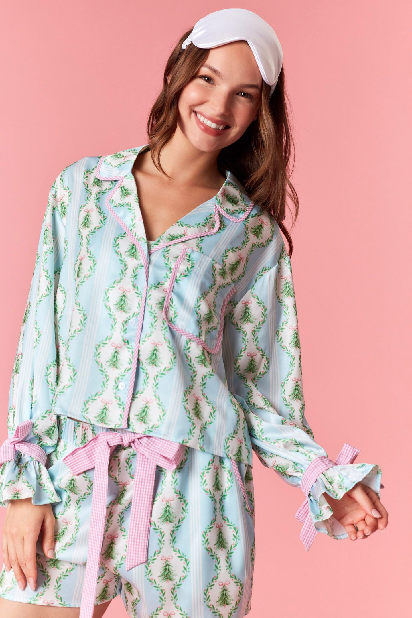 Blue Satin Christmas Tree Pajamas