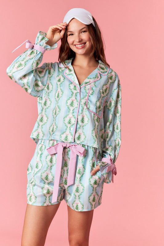 Blue Satin Christmas Tree Pajamas