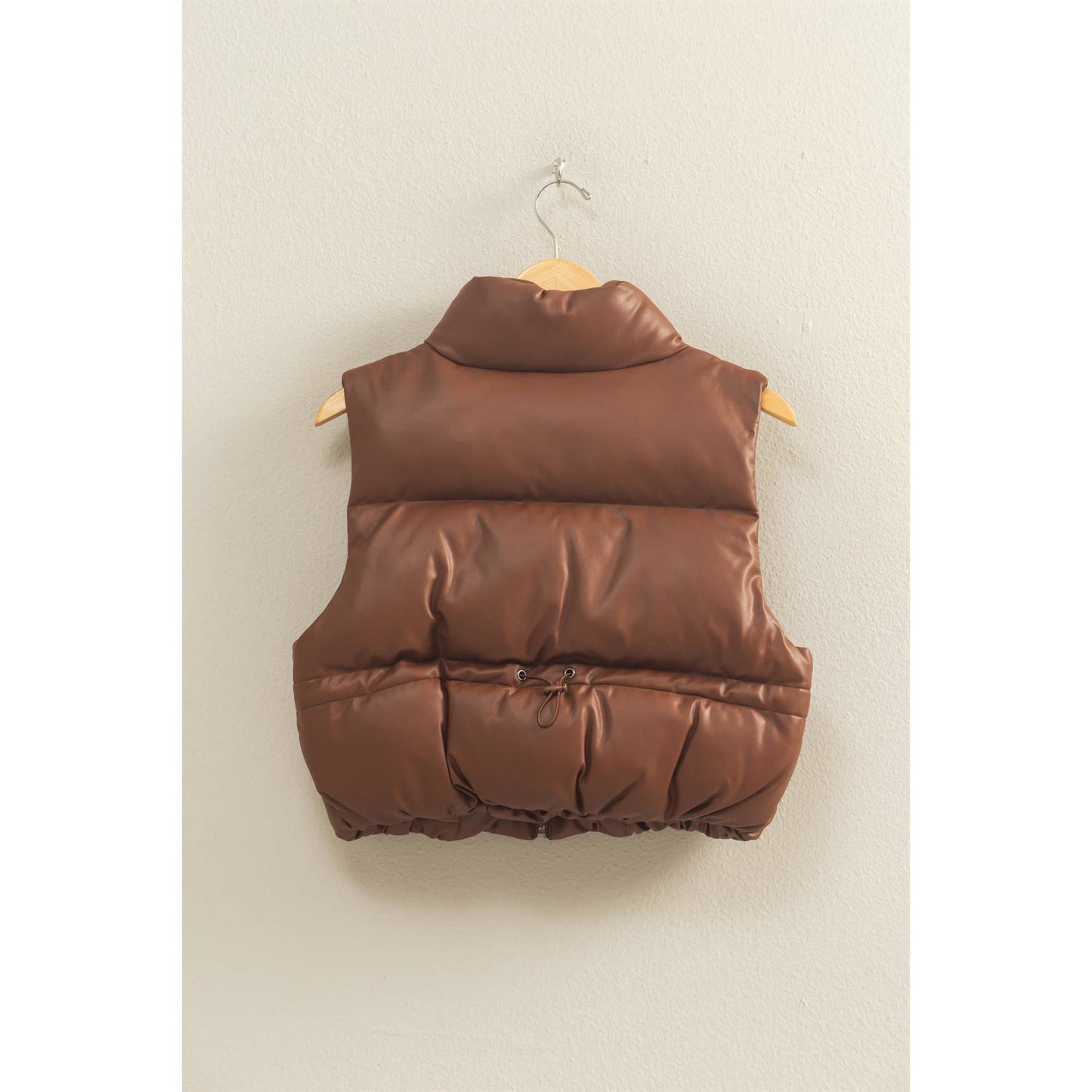 Olga Faux Leather Crop Vest- Chestnut