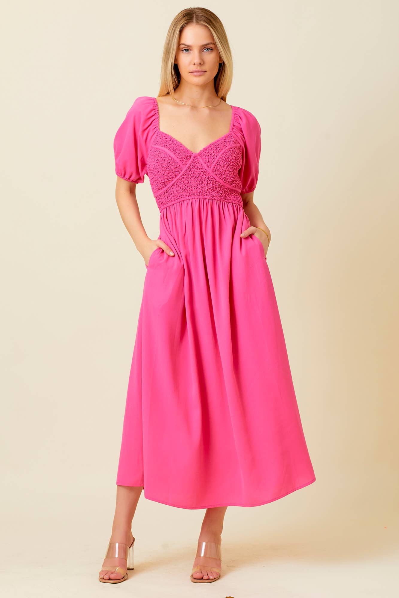 Chrissy Hot Pink Midi Dress