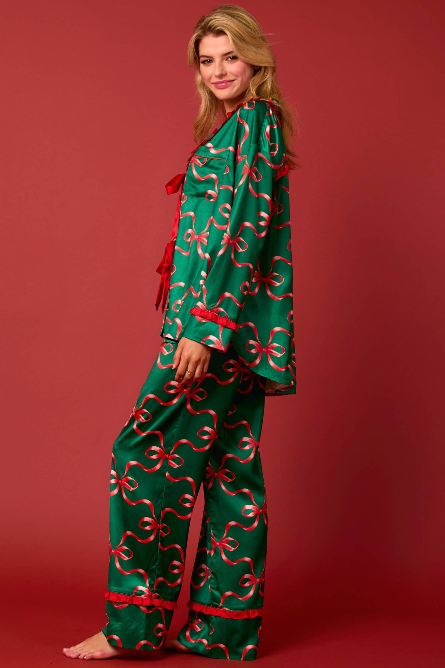 Christmas Time Bow Ruffle Pajamas