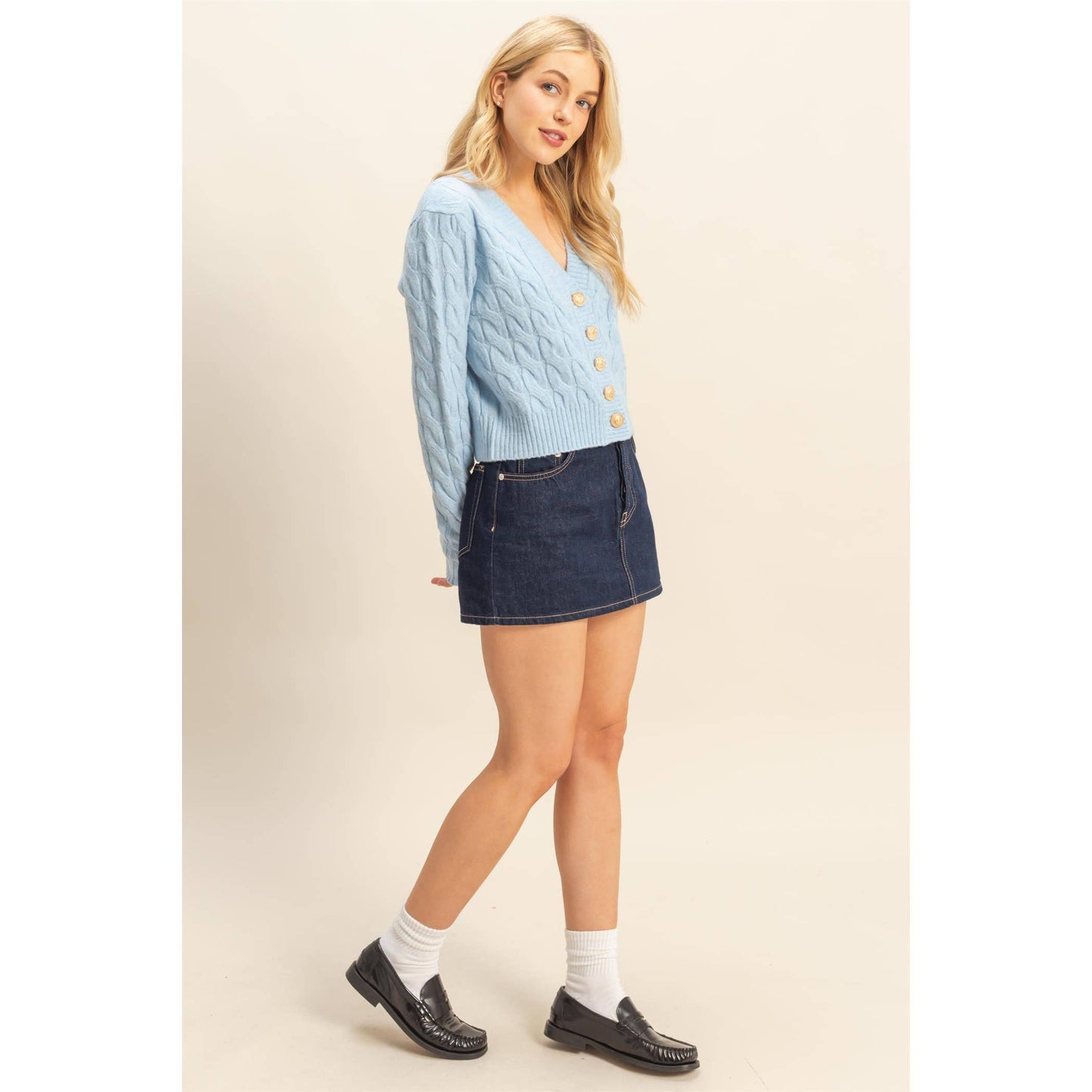 Peyton Cable Knit Cardigan- Blue