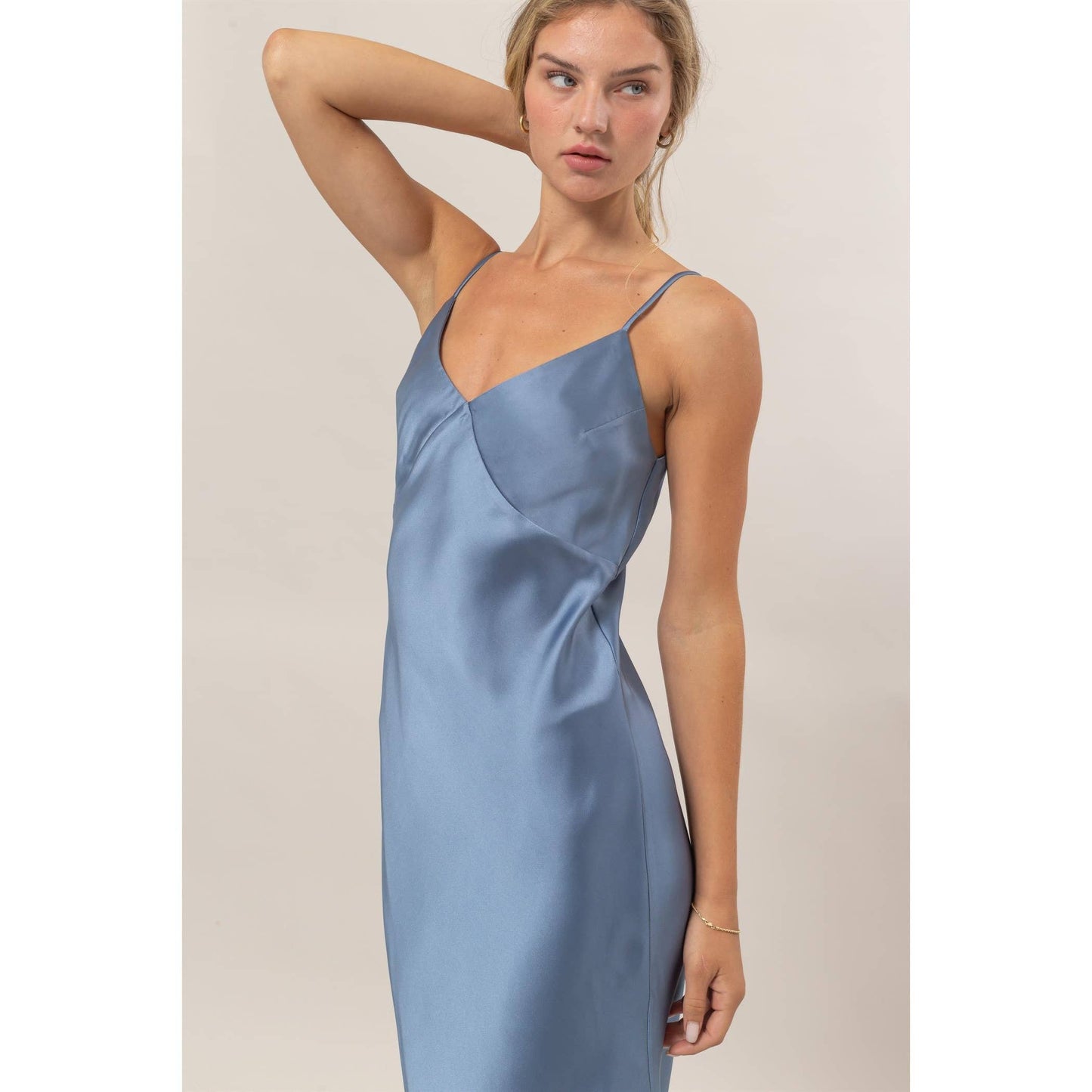 Misty Blue Satin Midi