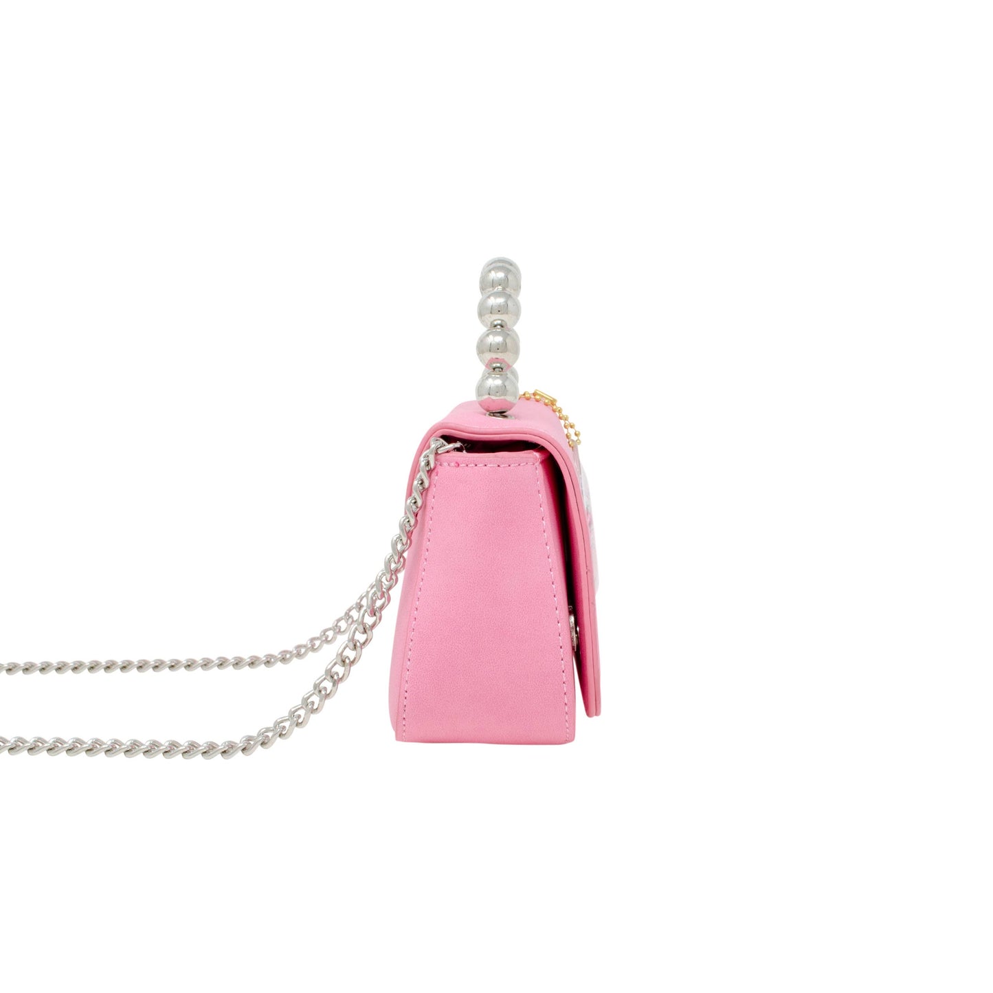 Girls Tiny Metal Pearl Handle Heart Bag: Pink