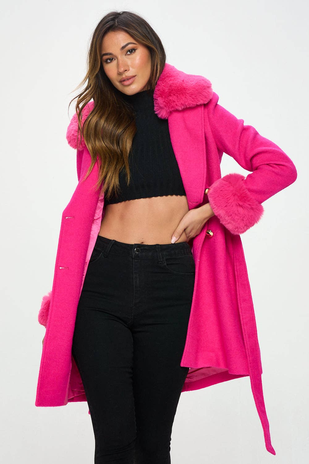 Enchantment Faux Fur-Trimmed Hot-Pink