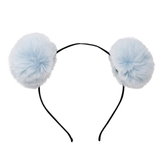 Girls Fuzzy Pom Pom Headband: Blue