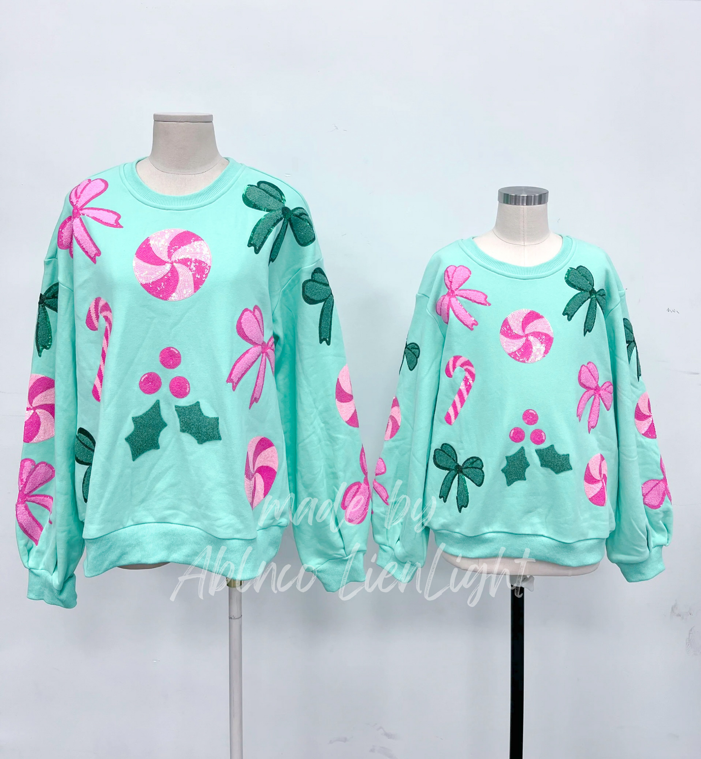 Pink Candy Cane Bow Mint Sweatshirt