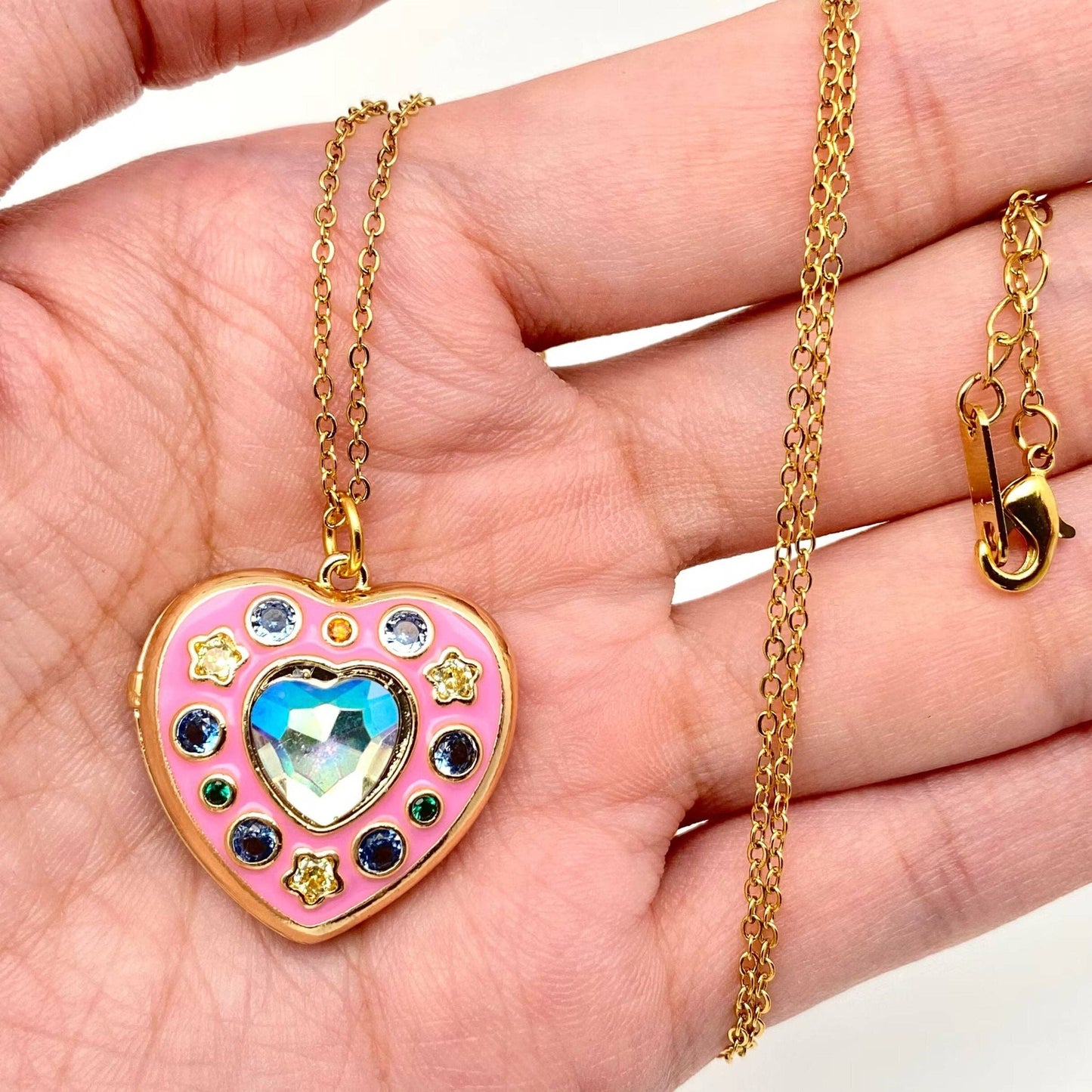Porsha Enamel Pink Heart Pendant Necklace