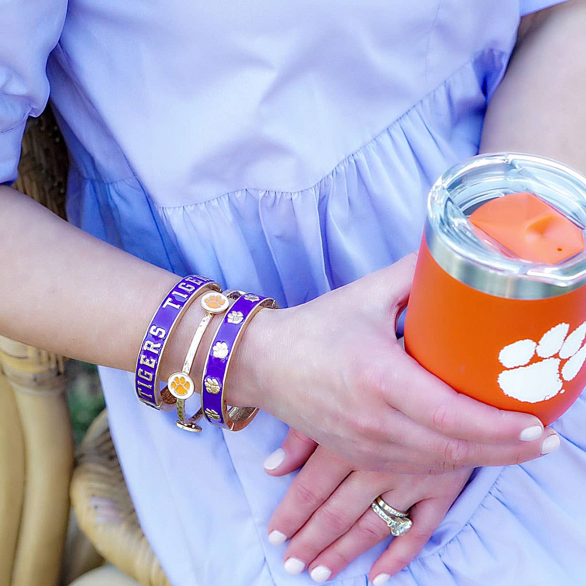 Clemson Tigers Enamel Logo Hinge Bangle: Purple