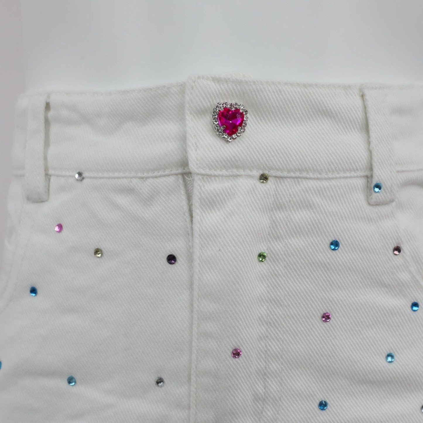 Girls White Denim Gem Set