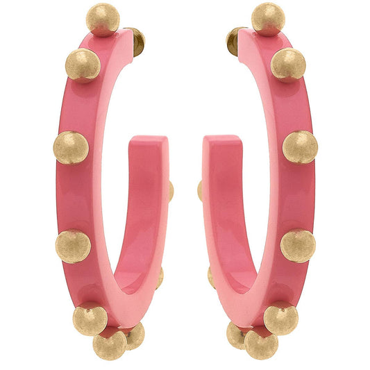 Suri Studded Hoop Earrings- Bubblegum