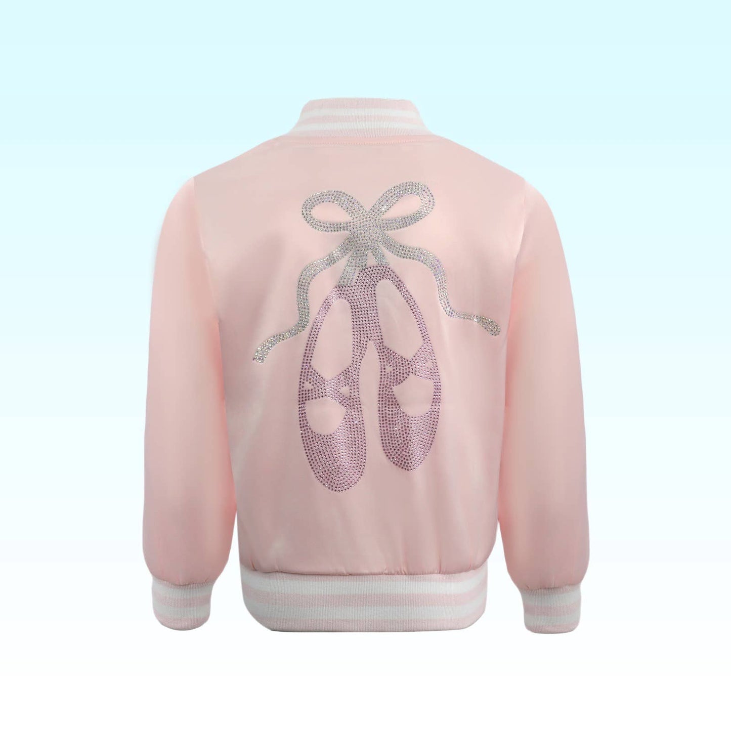 Girls Rhinestone Ballet Satin Bomber Jacket