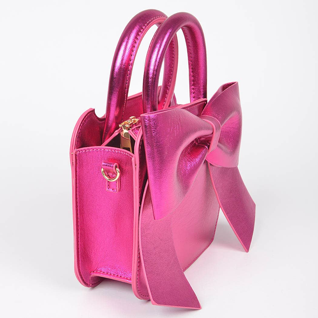 Metallic Bow Mini Bag: Fuschia