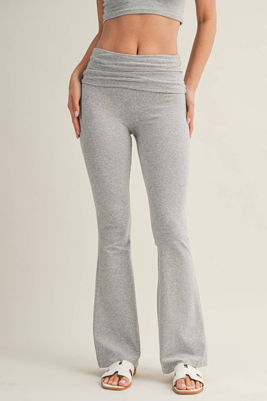 Soft Knit Foldover Flare Pants: Heather Grey