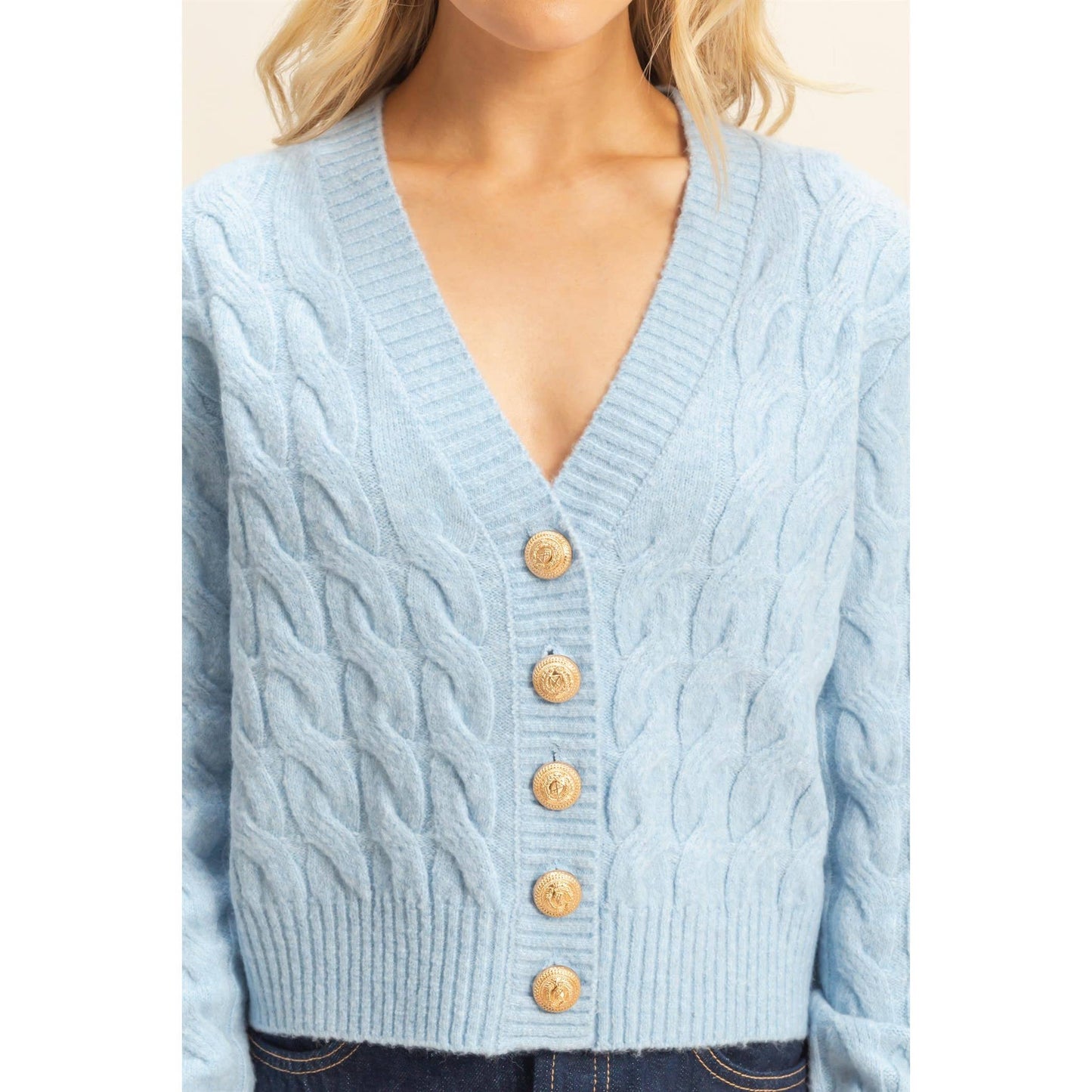 Peyton Cable Knit Cardigan- Blue