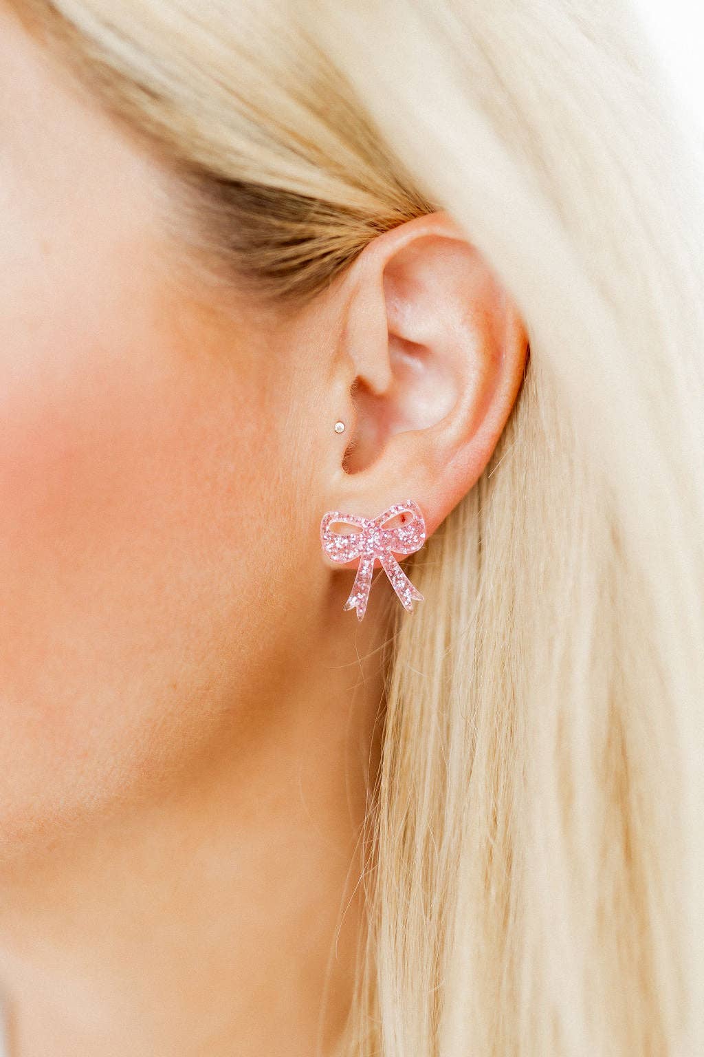 Sophia Pink Glitter Bow Earrings