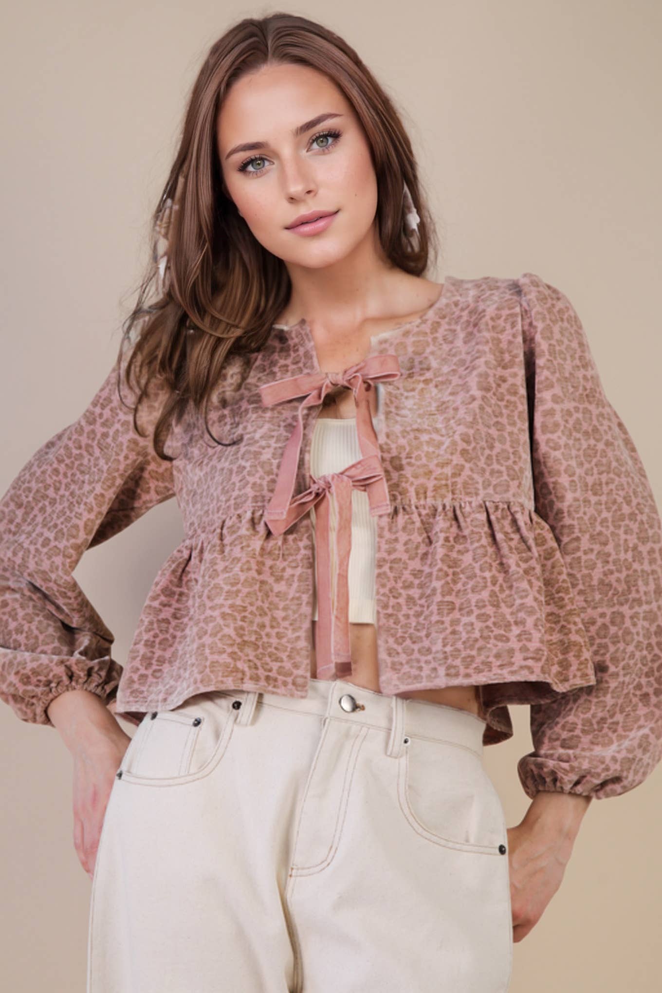 Tara Leopard Tie Blouse