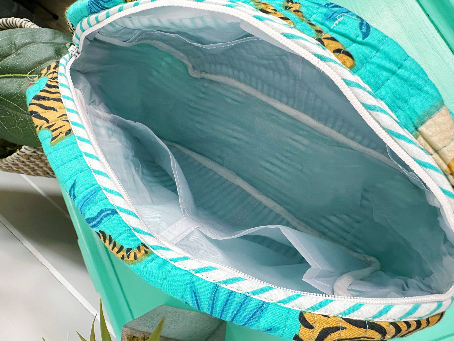 Ruffled Toiletry Bag- Aqua Tigers