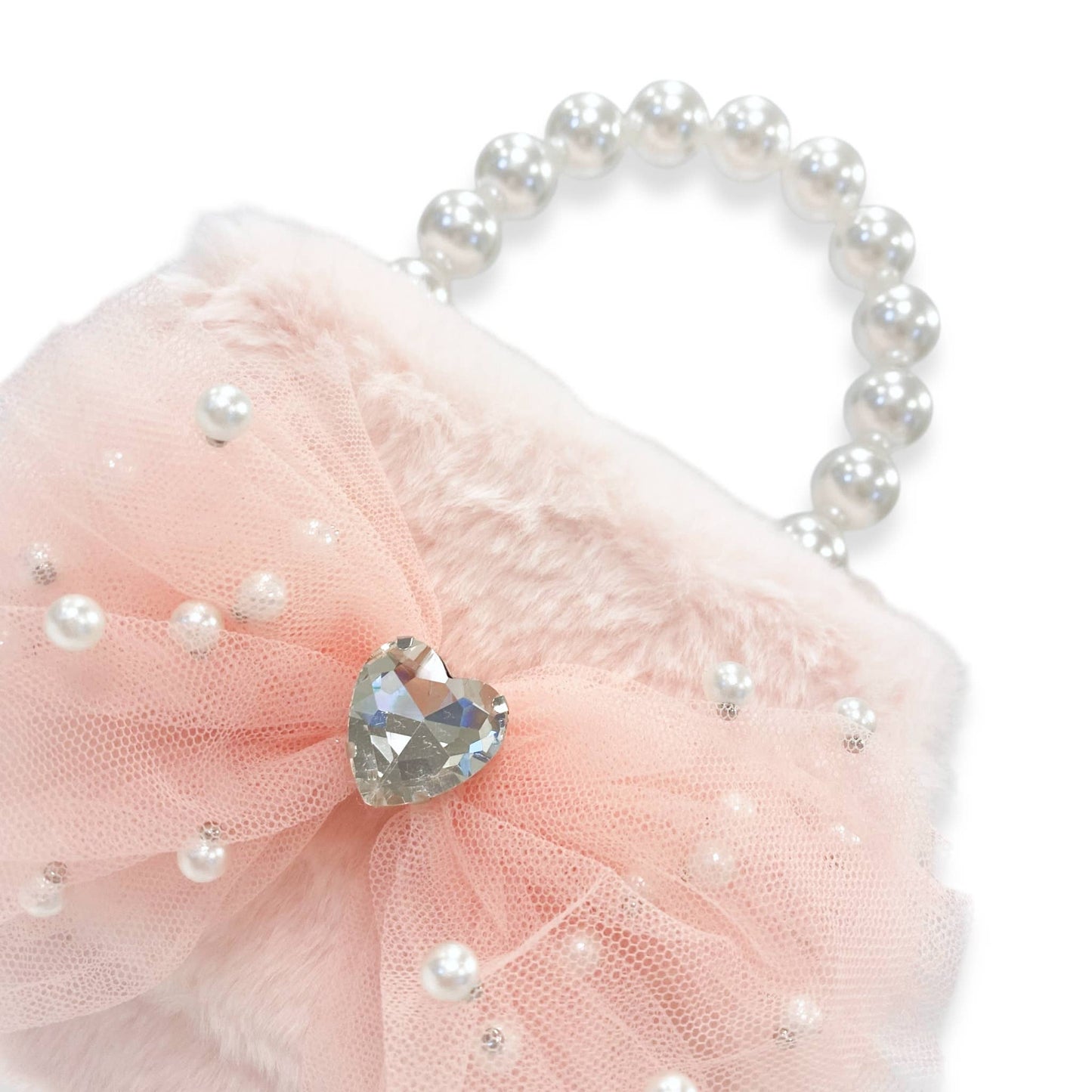 Girls Mesh Bow Furry Purse- Pink