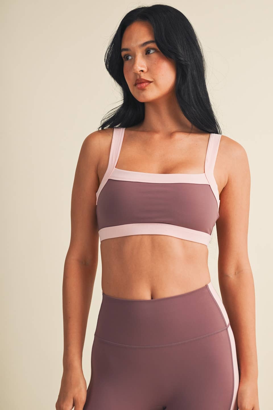Contrast Block Sports Bra- Mauve