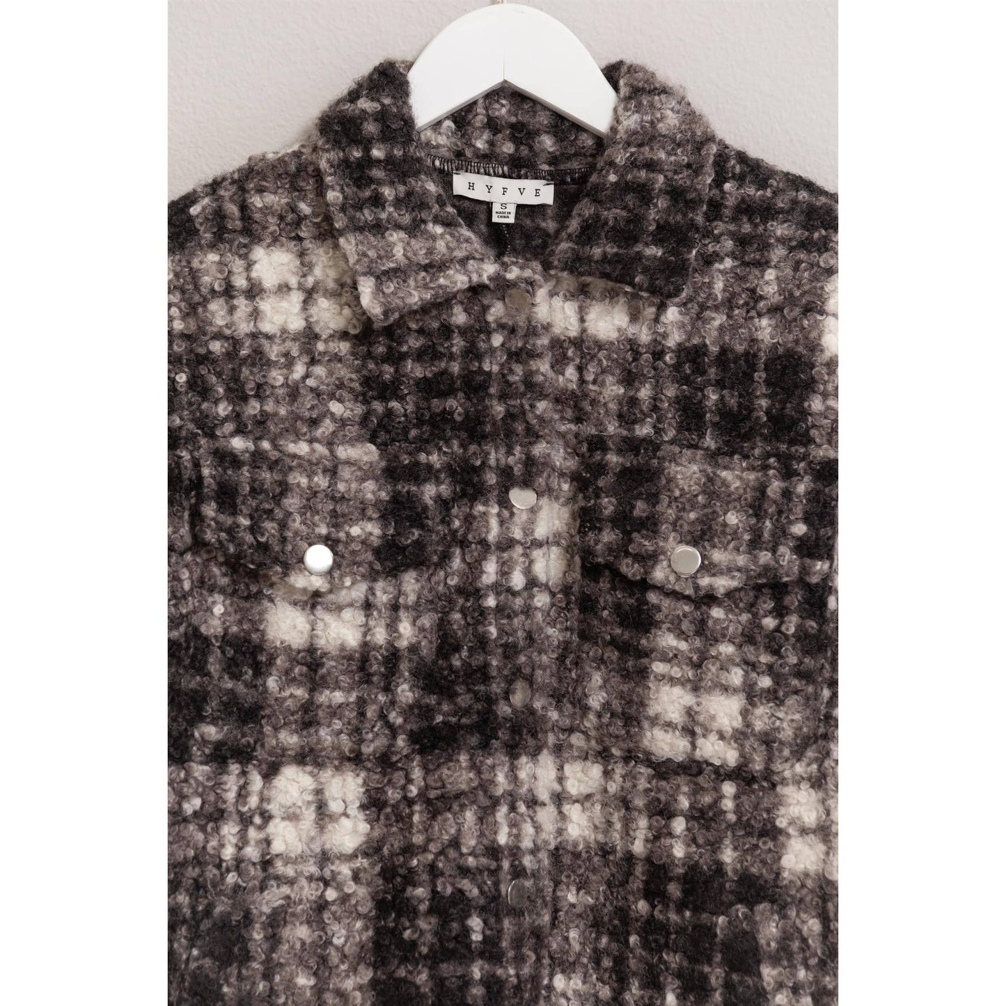 Boucle Plaid Shacket- Black and White