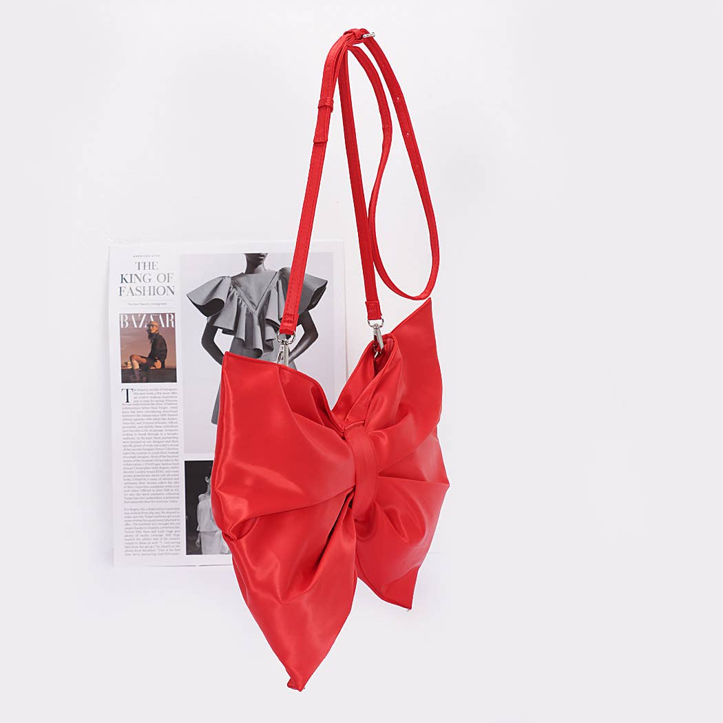 Satin Bow Style Crossbody Bag- red