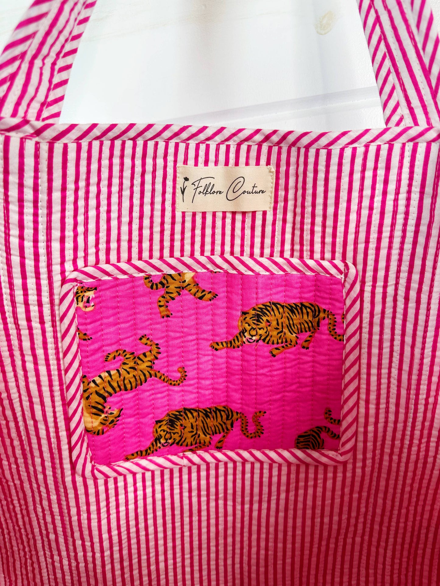 Quilted Tote Bag- Pink Tiger