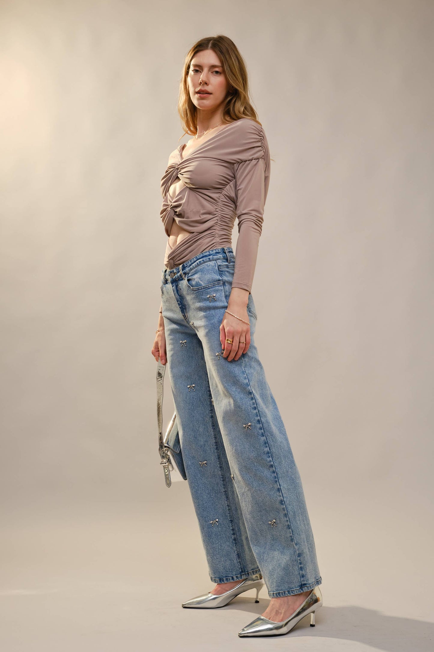Bow Embellished Jeans
