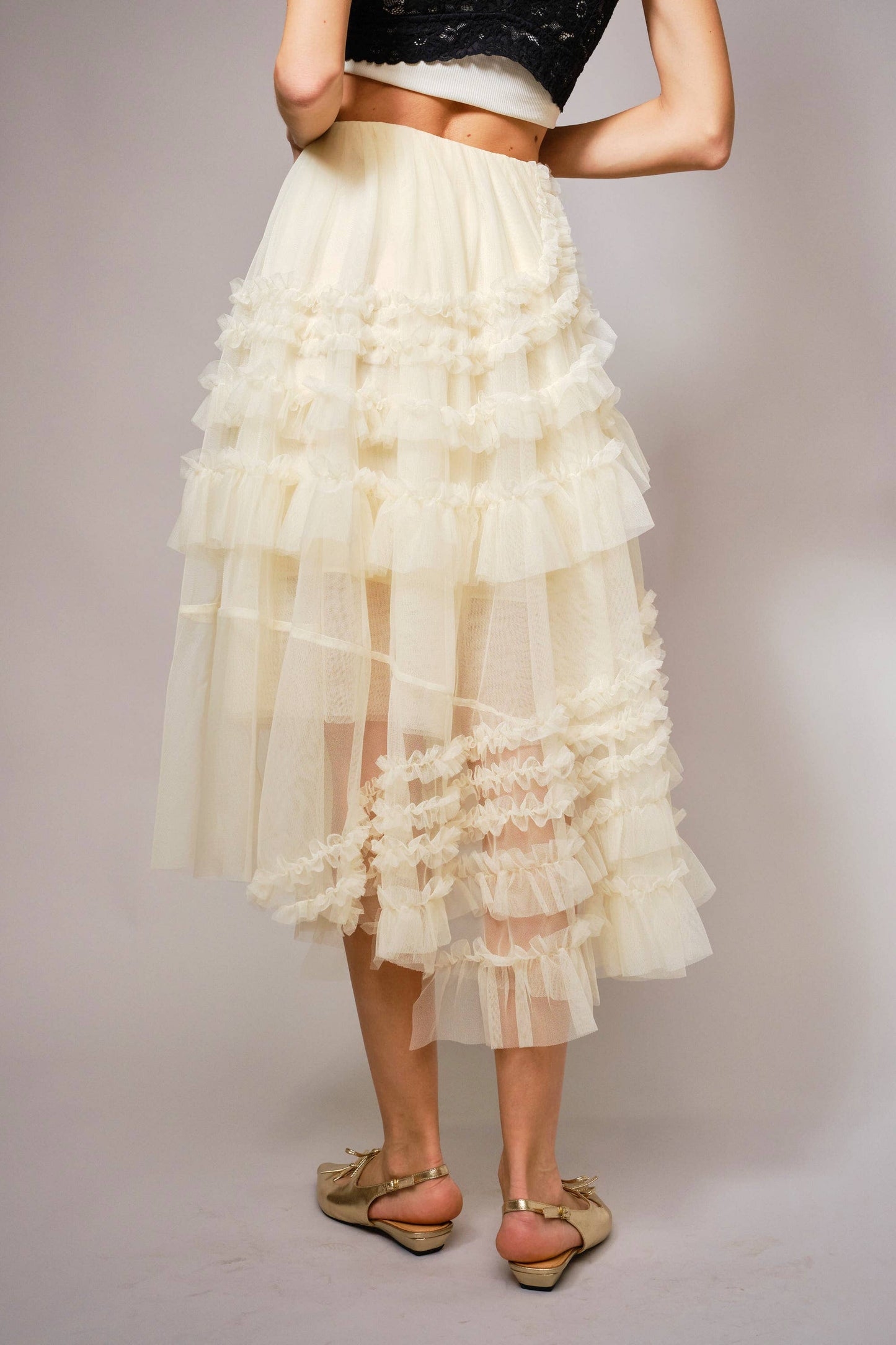 Tula Ruffle Midi Skirt- Cream