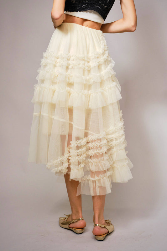 Tula Ruffle Midi Skirt- Cream