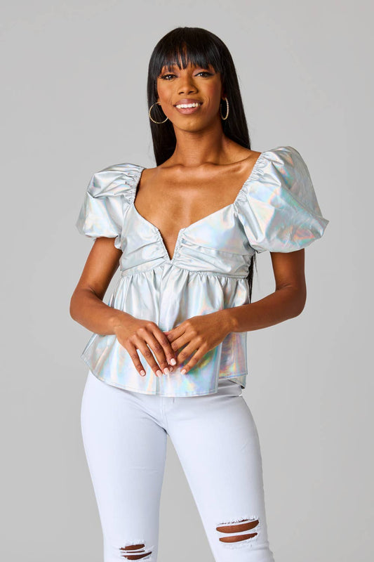 Halle Top- Iridescent Metallic