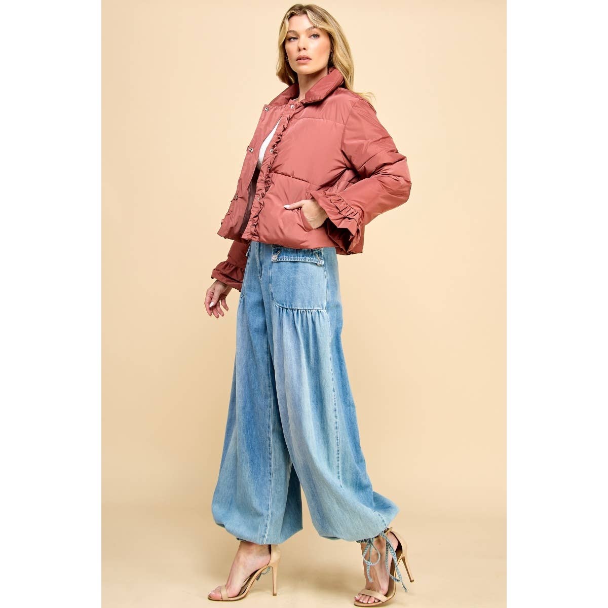 Marsala Cropped Ruffle Jacket