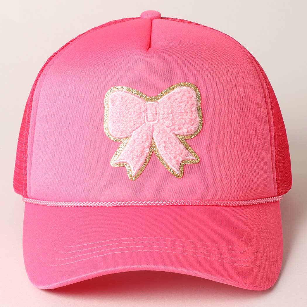 Pink Bow Patch Trucker Hat: Hot Pink