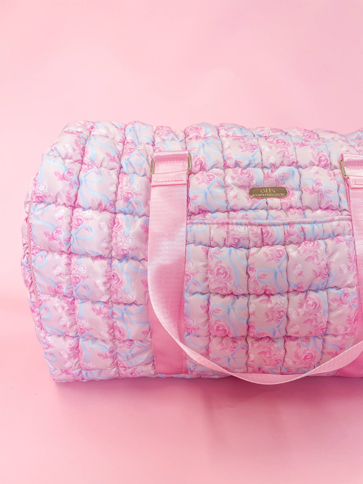 Floral Bow Quilted Weekender Duffle Bag